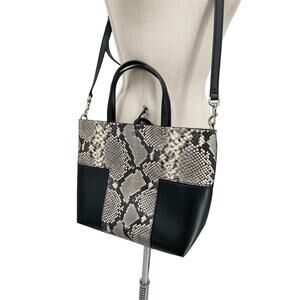 Tory Burch Block-T Snake Embossed Leather Bag Purse Tote
